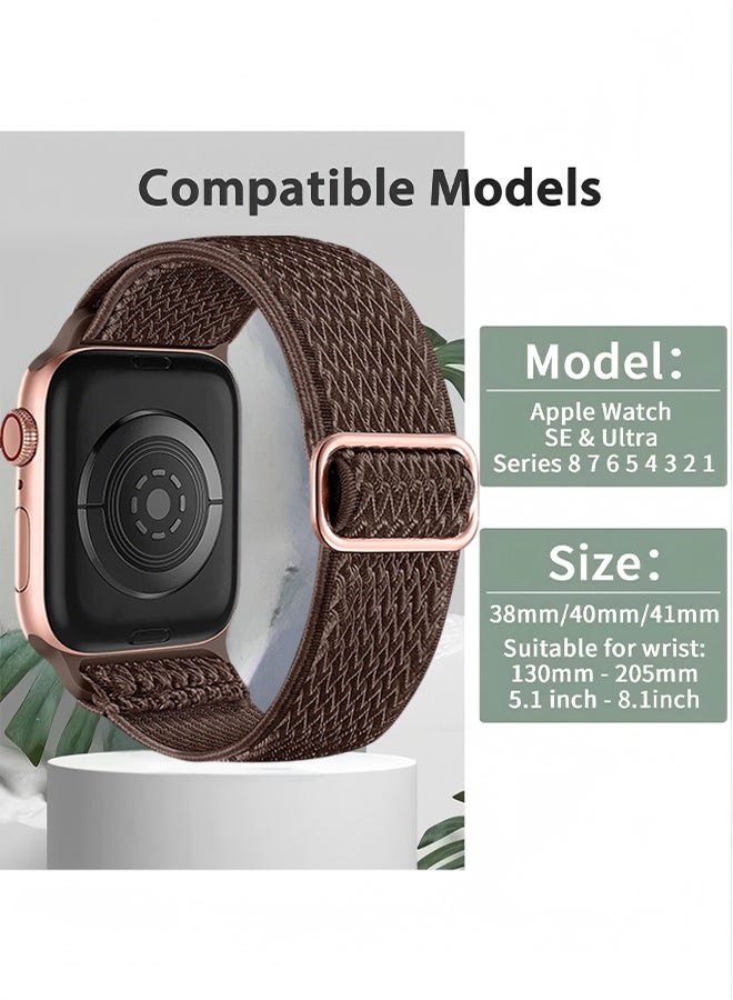 Happy D 2 Apple Watch Bands Compatible with 38mm, 40mm, 41mm, Double Loop Adjustable Ripple Pattern Soft Breathable Nylon Bands, Suitable for Men and Women Apple Watch SE Series 9 8 7 6 5 4 3 2 1 - Gray, Brown - Image 2